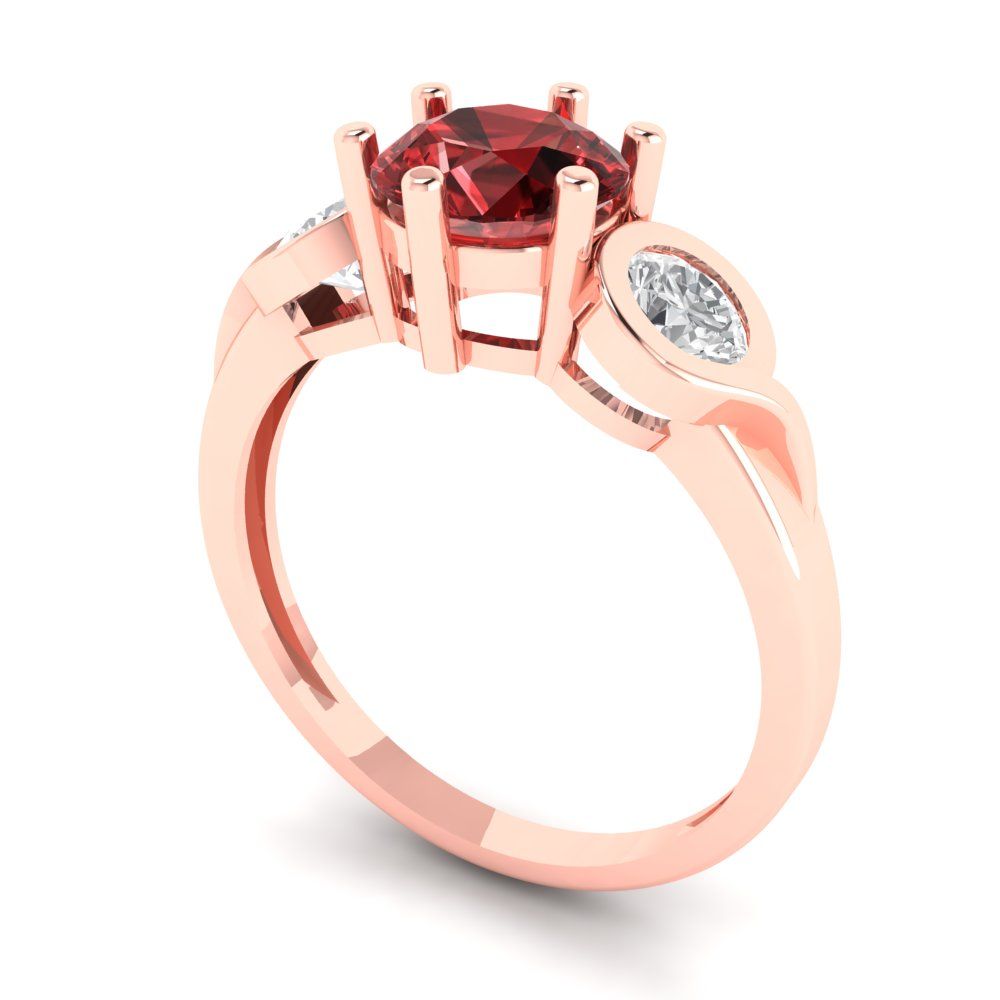 1.72 cttw Natural Garnet Three-Stone Engagement Ring - Solid Rose Gold (VVS1, Round Cut,6.5mm)