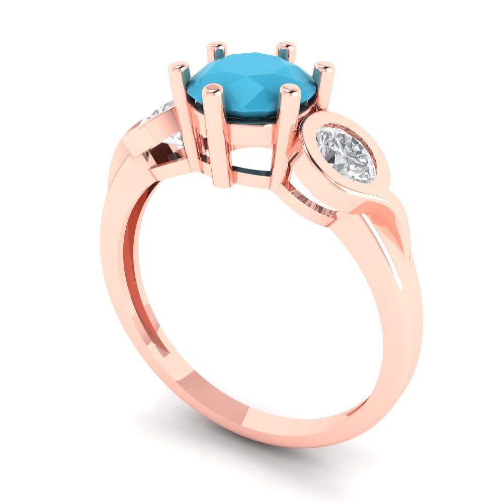 1.72 cttw Simulated Turquoise Three-Stone Engagement Ring - Solid Gold (Round Cut,6.5mm)