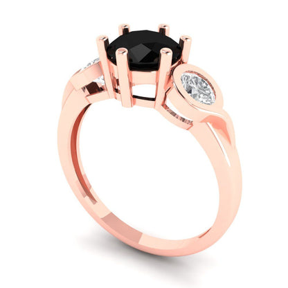 1.72 cttw Natural Onyx Three-Stone Engagement Ring - Solid Rose Gold (VVS1, Round Cut,6.5mm)