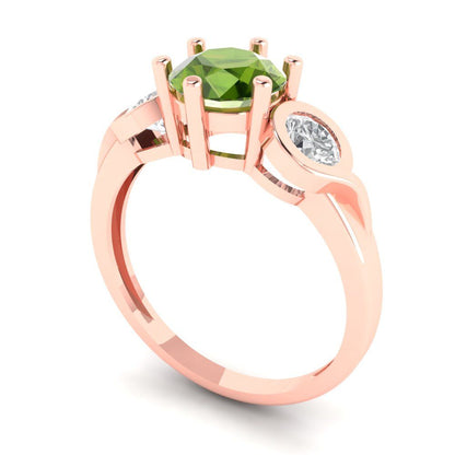 1.72 cttw Natural Peridot Three-Stone Engagement Ring - Solid Rose Gold (VVS1, Round Cut,6.5mm)
