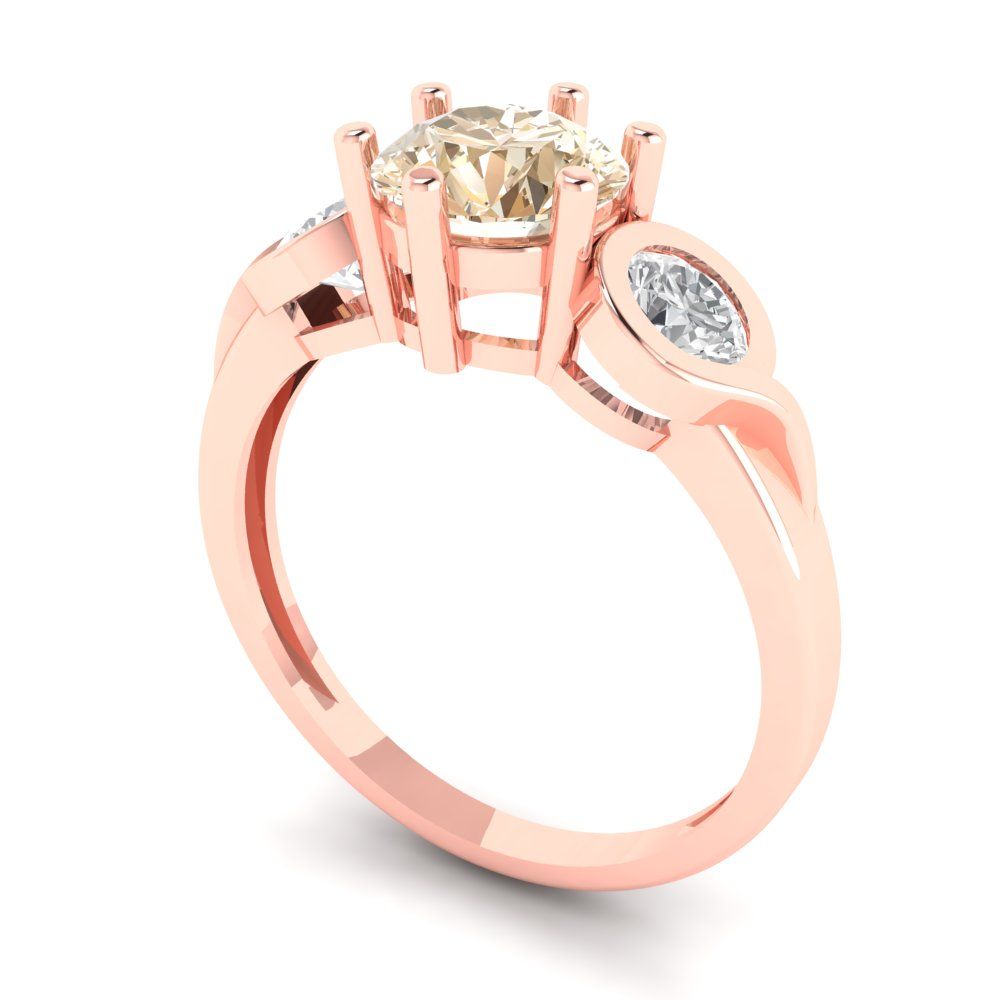 1.72 cttw Natural Morganite Three-Stone Engagement Ring - Solid Gold (Round Cut,6.5mm)