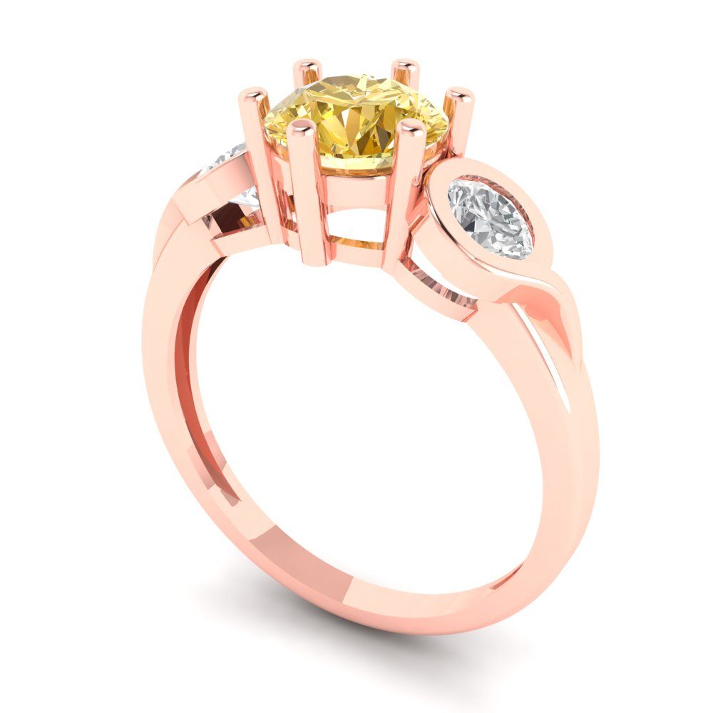 1.72 cttw Natural Citrine Three-Stone Engagement Ring - Solid Rose Gold (VVS1, Round Cut,6.5mm)