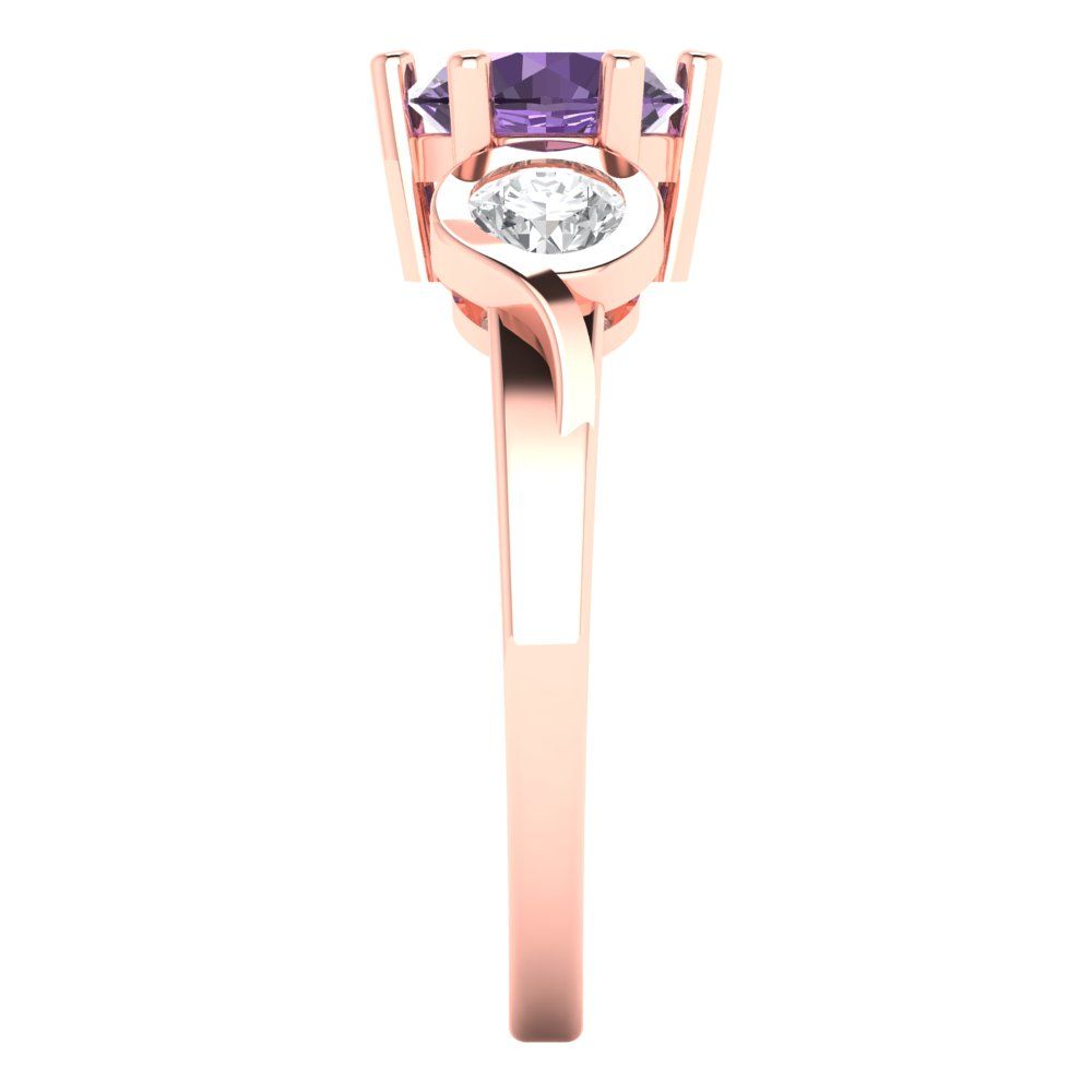 1.72 cttw Simulated Alexandrite Three-Stone Engagement Ring - Solid Rose Gold (VVS1, Round Cut,6.5mm)