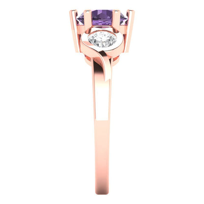 1.72 cttw Simulated Alexandrite Three-Stone Engagement Ring - Solid Rose Gold (VVS1, Round Cut,6.5mm)