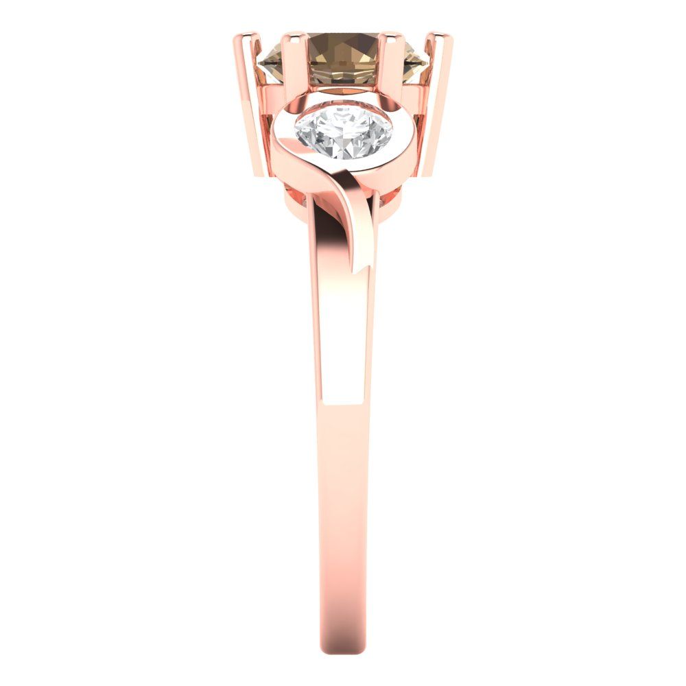 1.72 cttw Zirconia Simulated Champagne Diamond Three-Stone Engagement Ring - Solid Rose Gold (VVS1, Round Cut,6.5mm)