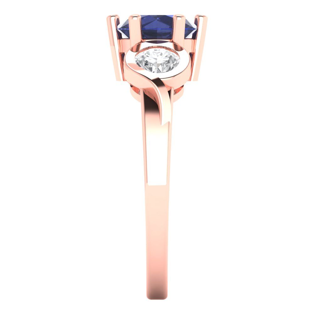 1.72 cttw Simulated Blue Sapphire Three-Stone Engagement Ring - Solid Rose Gold (VVS1, Round Cut,6.5mm)