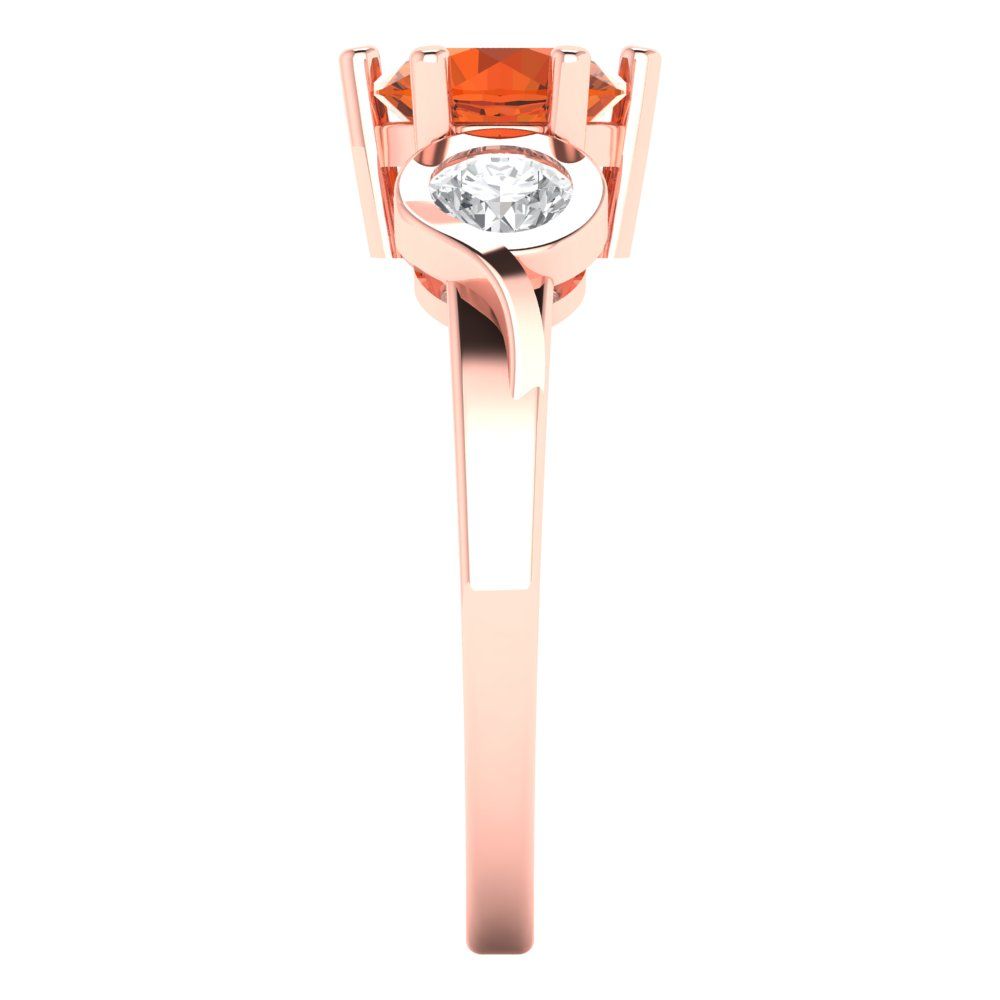 1.72 cttw Zirconia Simulated Red Diamond Three-Stone Engagement Ring - Solid Rose Gold (VVS1, Round Cut,6.5mm)