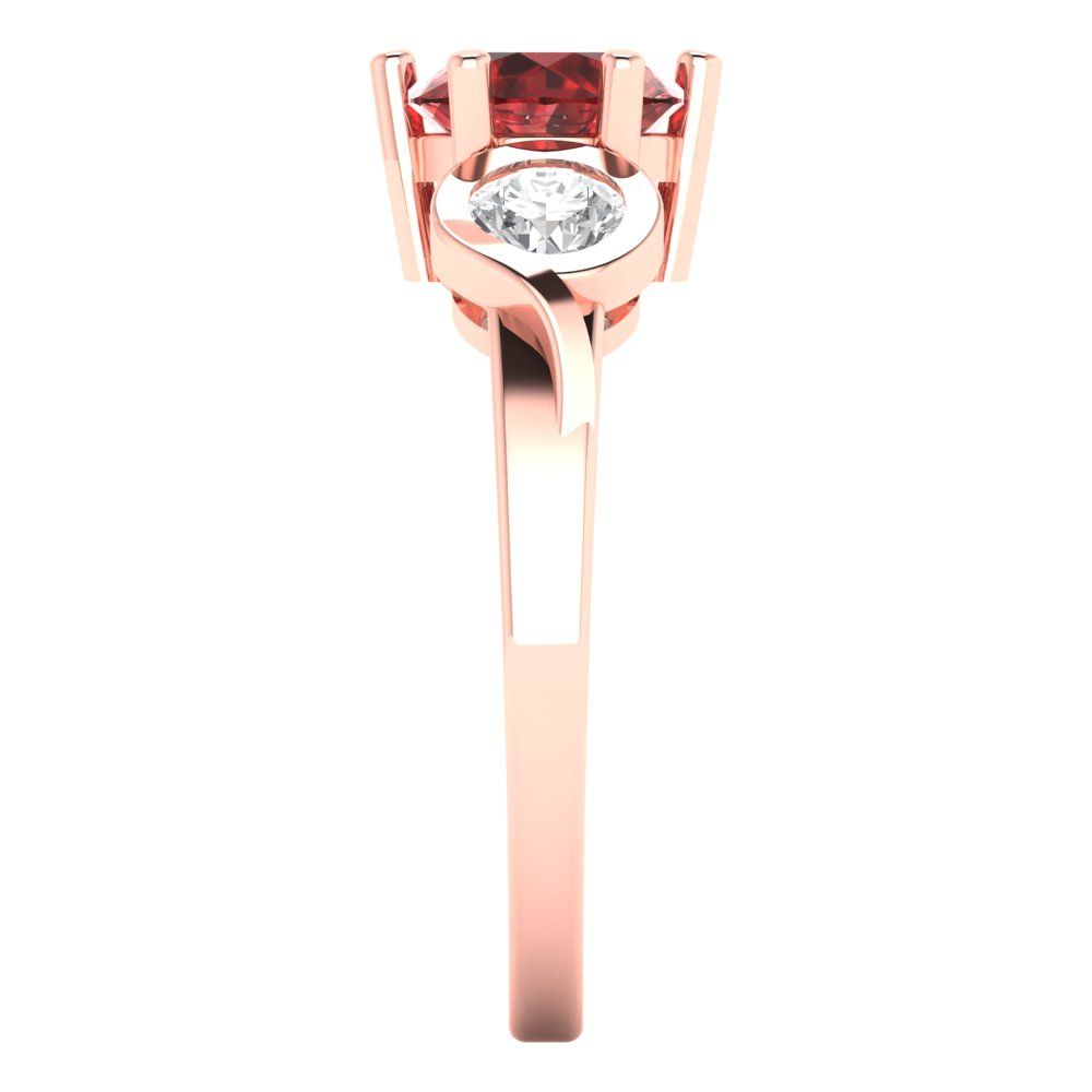 1.72 cttw Natural Garnet Three-Stone Engagement Ring - Solid Rose Gold (VVS1, Round Cut,6.5mm)