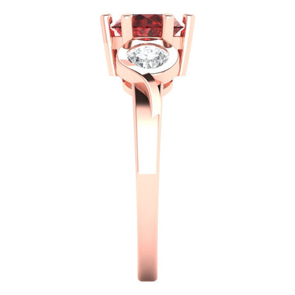 1.72 cttw Natural Garnet Three-Stone Engagement Ring - Solid Rose Gold (VVS1, Round Cut,6.5mm)