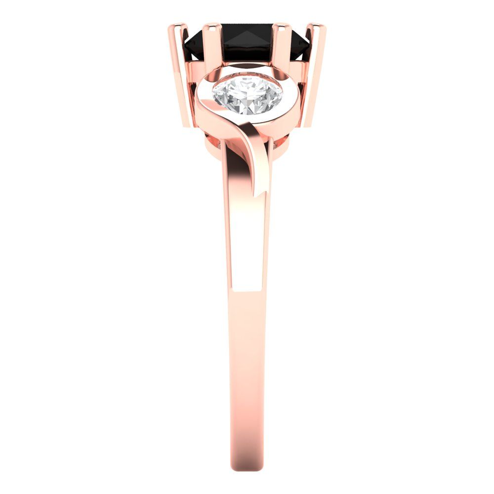 1.72 cttw Natural Onyx Three-Stone Engagement Ring - Solid Rose Gold (VVS1, Round Cut,6.5mm)