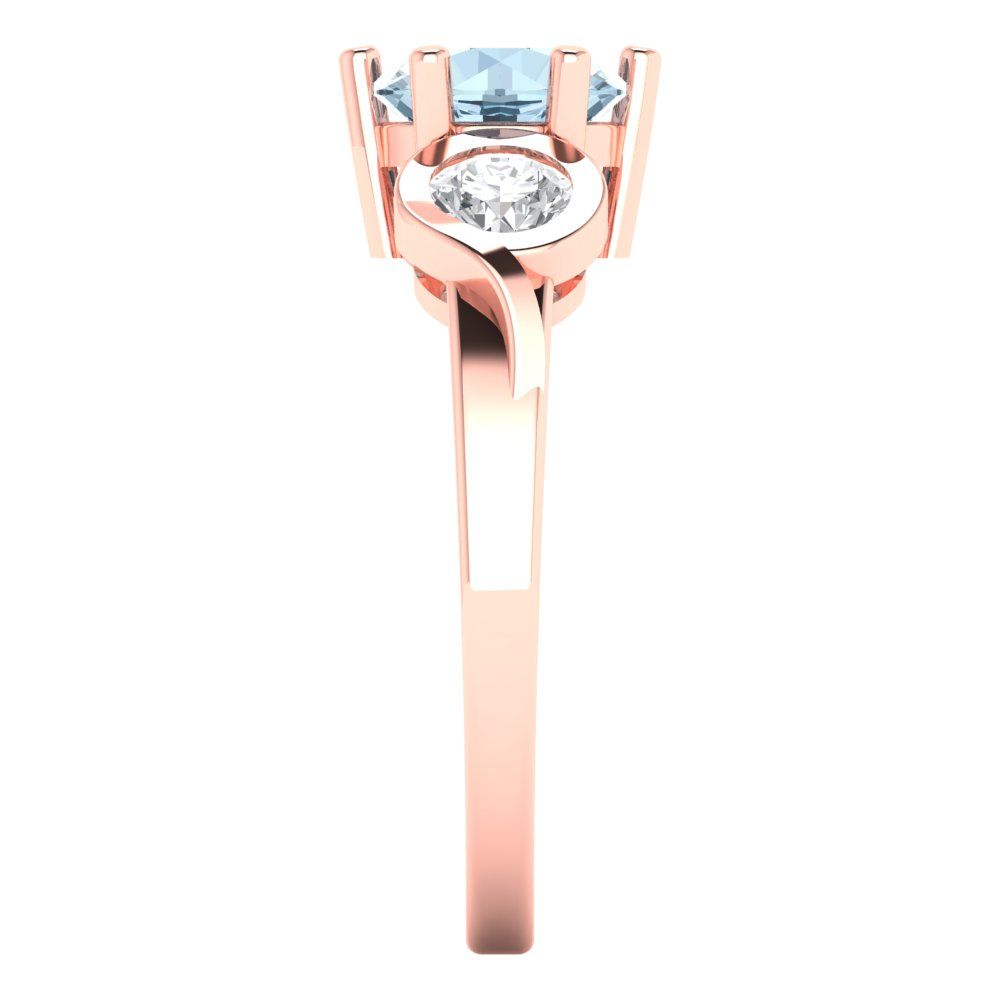 1.72 cttw Zirconia Simulated Blue Diamond Three-Stone Engagement Ring - Solid Rose Gold (VVS1, Round Cut,6.5mm)