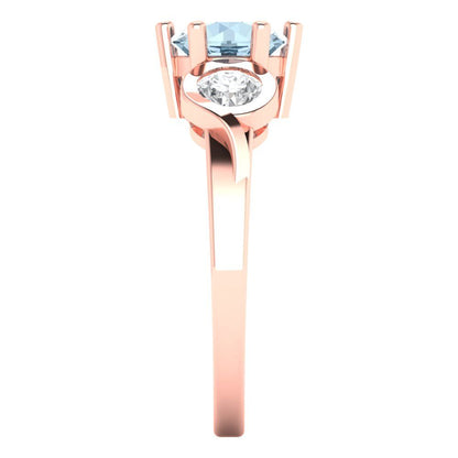 1.72 cttw Zirconia Simulated Blue Diamond Three-Stone Engagement Ring - Solid Rose Gold (VVS1, Round Cut,6.5mm)