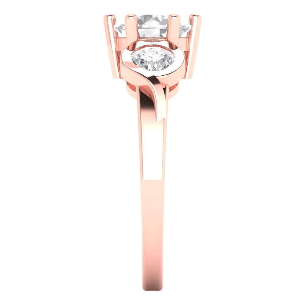 1.72 cttw White Sapphire Three-Stone Engagement Ring - Solid Rose Gold (VVS1, Round Cut,6.5mm)