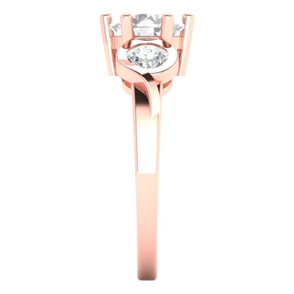 1.72 cttw White Sapphire Three-Stone Engagement Ring - Solid Rose Gold (VVS1, Round Cut,6.5mm)
