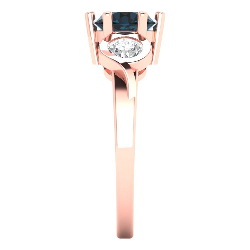 1.72 cttw Natural London Blue Topaz Three-Stone Engagement Ring - Solid Rose Gold (VVS1, Round Cut,6.5mm)