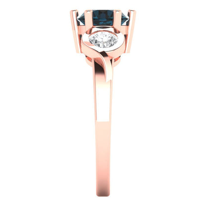1.72 cttw Natural London Blue Topaz Three-Stone Engagement Ring - Solid Rose Gold (VVS1, Round Cut,6.5mm)