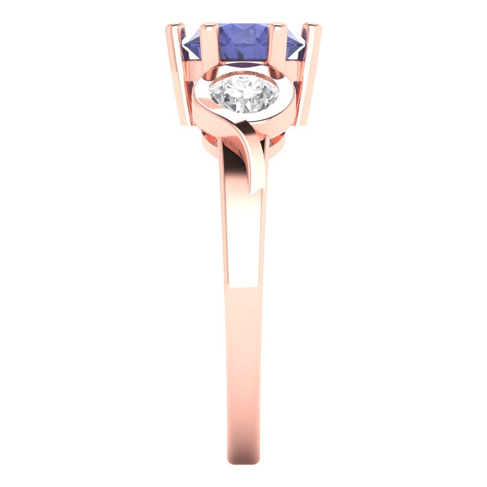 1.72 cttw Simulated Tanzanite Three-Stone Engagement Ring - Solid Gold (Round Cut,6.5mm)