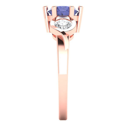 1.72 cttw Simulated Tanzanite Three-Stone Engagement Ring - Solid Gold (Round Cut,6.5mm)