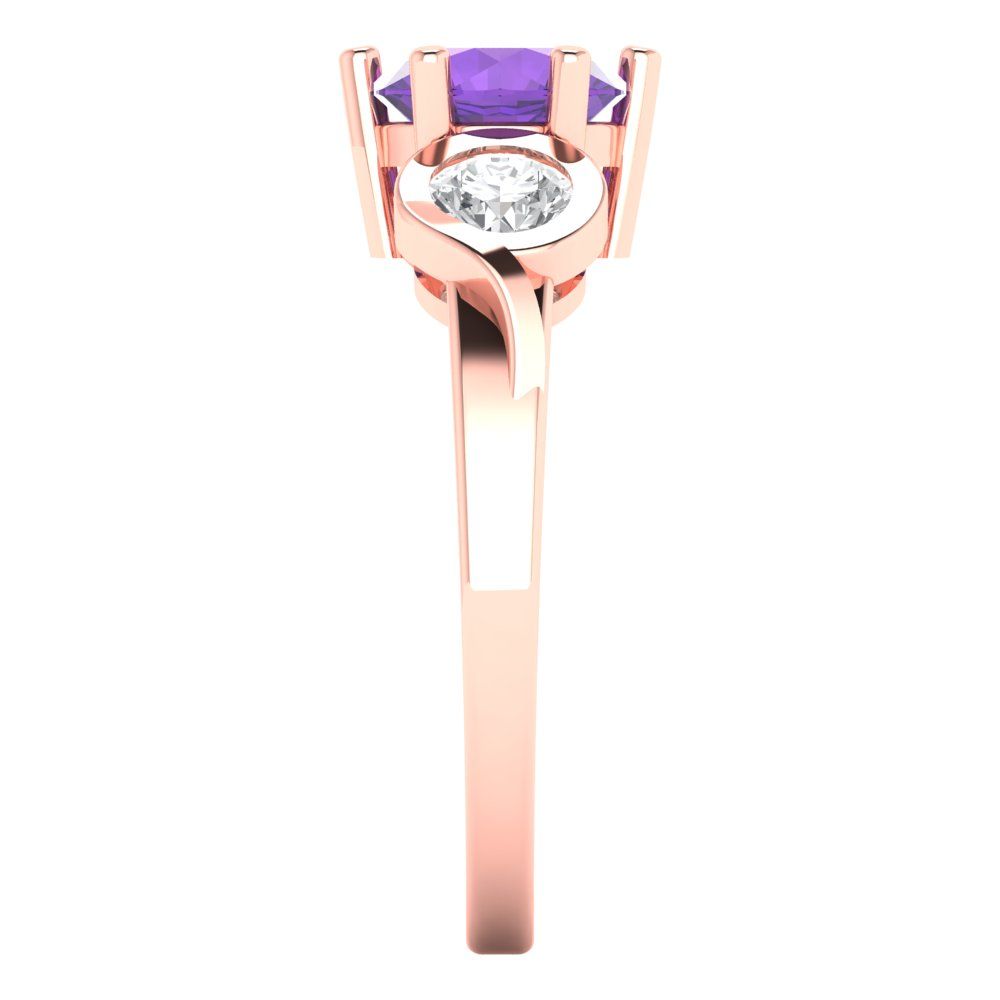 1.72 cttw Natural Amethyst Three-Stone Engagement Ring - Solid Rose Gold (VVS1, Round Cut,6.5mm)