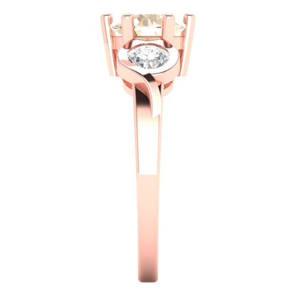 1.72 cttw Natural Morganite Three-Stone Engagement Ring - Solid Gold (Round Cut,6.5mm)