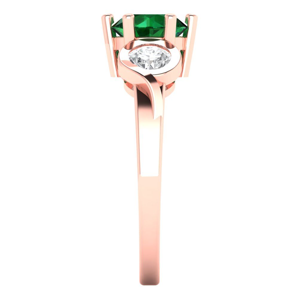 1.72 cttw Simulated Emerald Three-Stone Engagement Ring - Solid Gold (Round Cut,6.5mm)