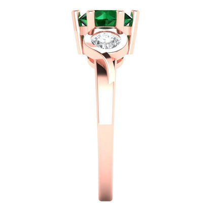 1.72 cttw Simulated Emerald Three-Stone Engagement Ring - Solid Gold (Round Cut,6.5mm)