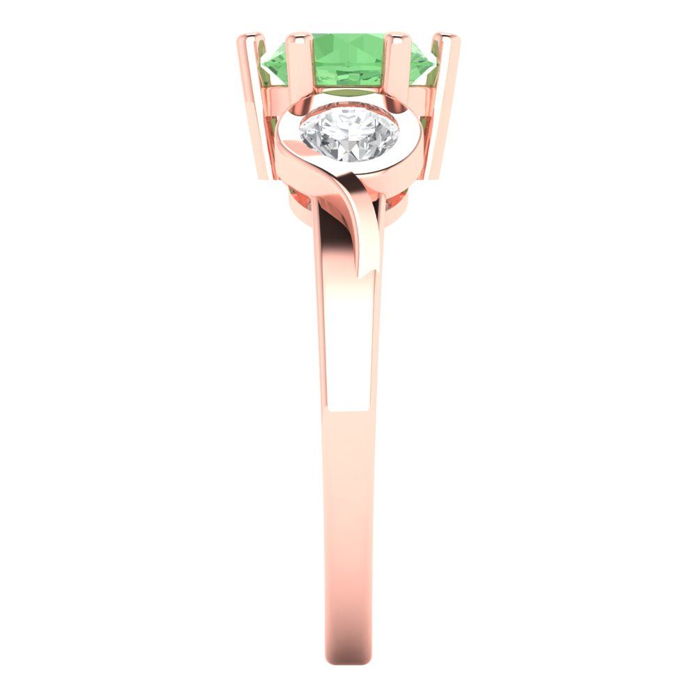 1.72 cttw Zirconia Simulated Green Diamond Three-Stone Engagement Ring - Solid Rose Gold (VVS1, Round Cut,6.5mm)