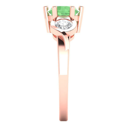 1.72 cttw Zirconia Simulated Green Diamond Three-Stone Engagement Ring - Solid Rose Gold (VVS1, Round Cut,6.5mm)