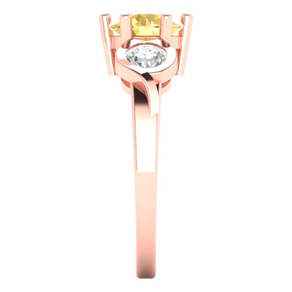 1.72 cttw Natural Citrine Three-Stone Engagement Ring - Solid Rose Gold (VVS1, Round Cut,6.5mm)