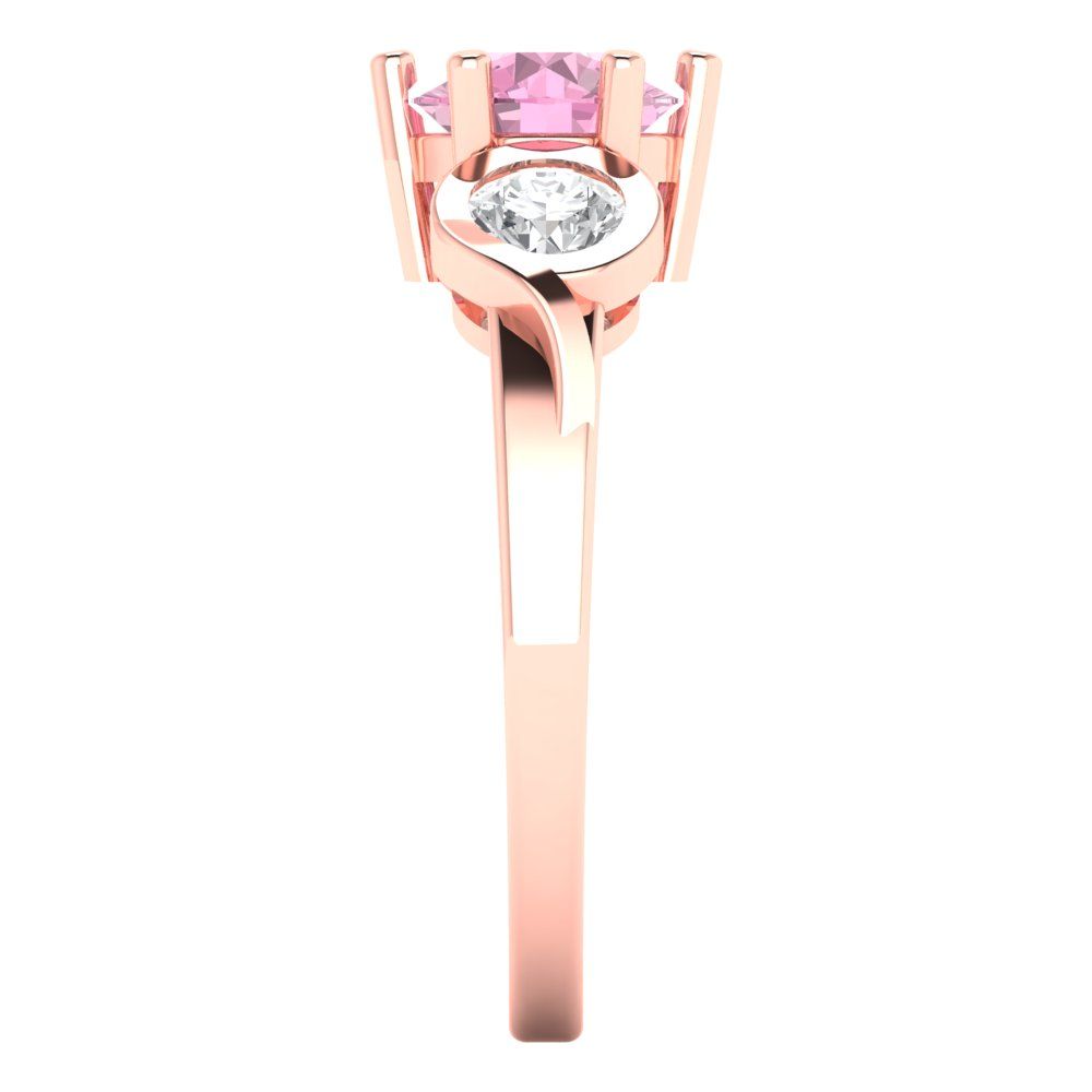 1.72 cttw Zirconia Simulated Pink Diamond Three-Stone Engagement Ring - Solid Rose Gold (VVS1, Round Cut,6.5mm)