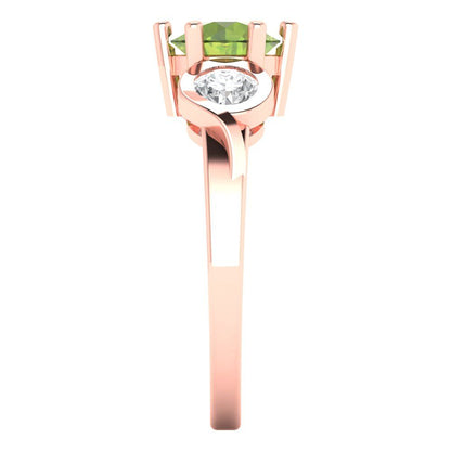 1.72 cttw Natural Peridot Three-Stone Engagement Ring - Solid Rose Gold (VVS1, Round Cut,6.5mm)
