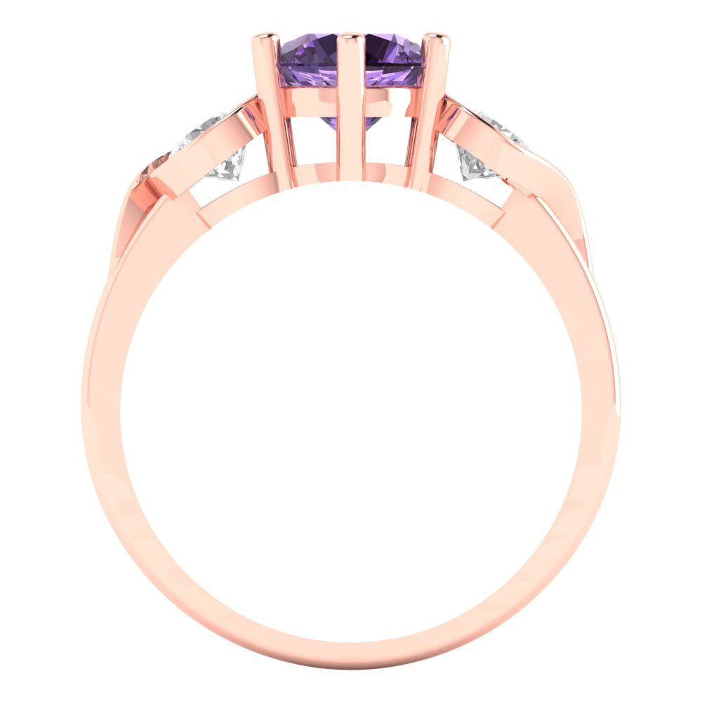 1.72 cttw Simulated Alexandrite Three-Stone Engagement Ring - Solid Rose Gold (VVS1, Round Cut,6.5mm)