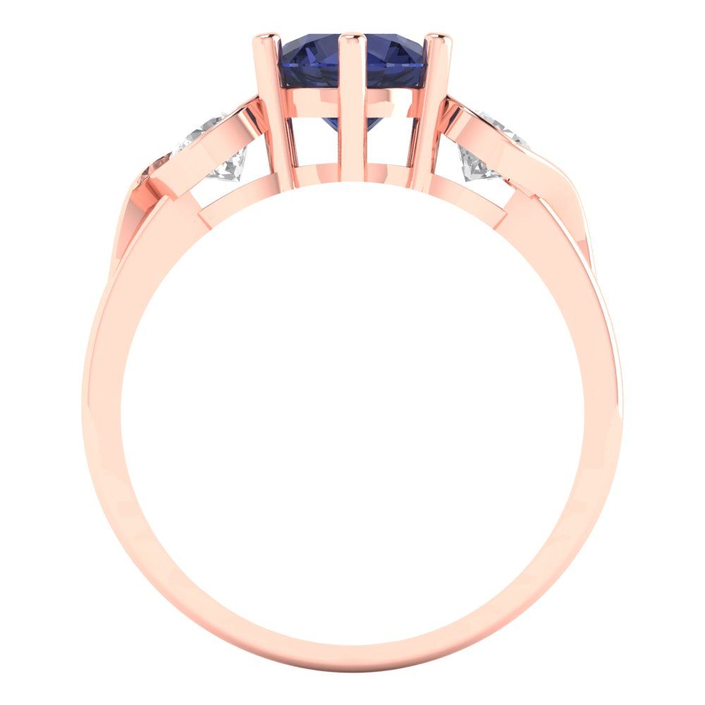 1.72 cttw Simulated Blue Sapphire Three-Stone Engagement Ring - Solid Rose Gold (VVS1, Round Cut,6.5mm)