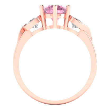 1.72 cttw Zirconia Simulated Pink Diamond Three-Stone Engagement Ring - Solid Rose Gold (VVS1, Round Cut,6.5mm)