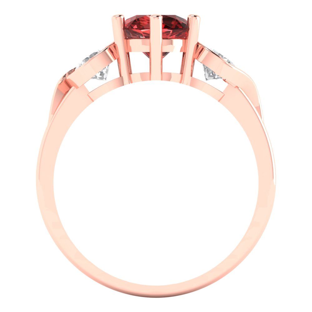 1.72 cttw Natural Garnet Three-Stone Engagement Ring - Solid Rose Gold (VVS1, Round Cut,6.5mm)