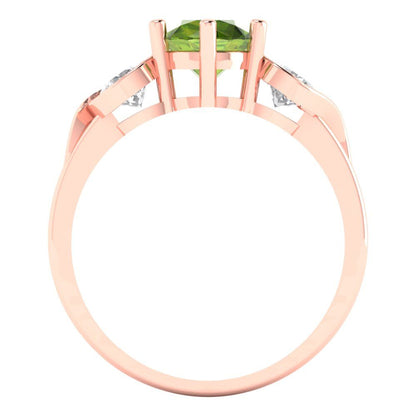 1.72 cttw Natural Peridot Three-Stone Engagement Ring - Solid Rose Gold (VVS1, Round Cut,6.5mm)
