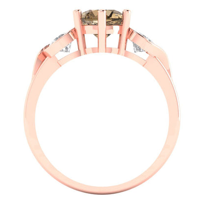 1.72 cttw Zirconia Simulated Champagne Diamond Three-Stone Engagement Ring - Solid Rose Gold (VVS1, Round Cut,6.5mm)
