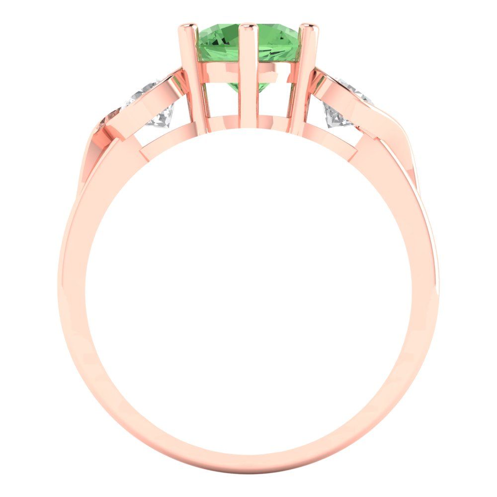 1.72 cttw Zirconia Simulated Green Diamond Three-Stone Engagement Ring - Solid Rose Gold (VVS1, Round Cut,6.5mm)