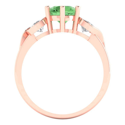1.72 cttw Zirconia Simulated Green Diamond Three-Stone Engagement Ring - Solid Rose Gold (VVS1, Round Cut,6.5mm)