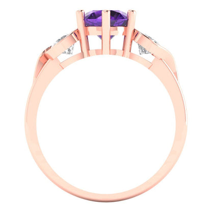 1.72 cttw Natural Amethyst Three-Stone Engagement Ring - Solid Rose Gold (VVS1, Round Cut,6.5mm)
