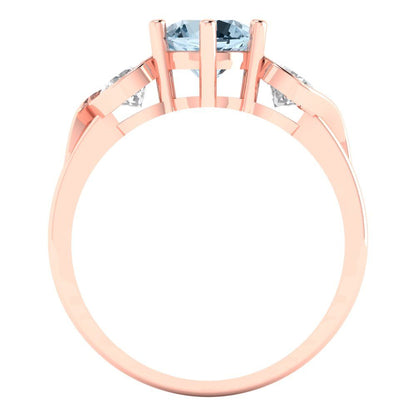 1.72 cttw Zirconia Simulated Blue Diamond Three-Stone Engagement Ring - Solid Rose Gold (VVS1, Round Cut,6.5mm)