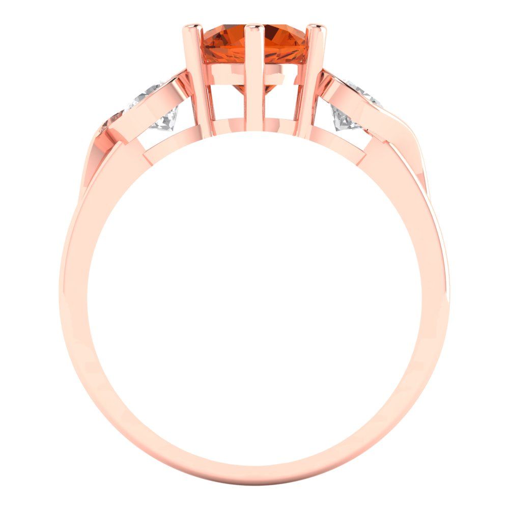 1.72 cttw Simulated Pink Tourmaline Three-Stone Engagement Ring - Solid Rose Gold (VVS1, Round Cut,6.5mm)