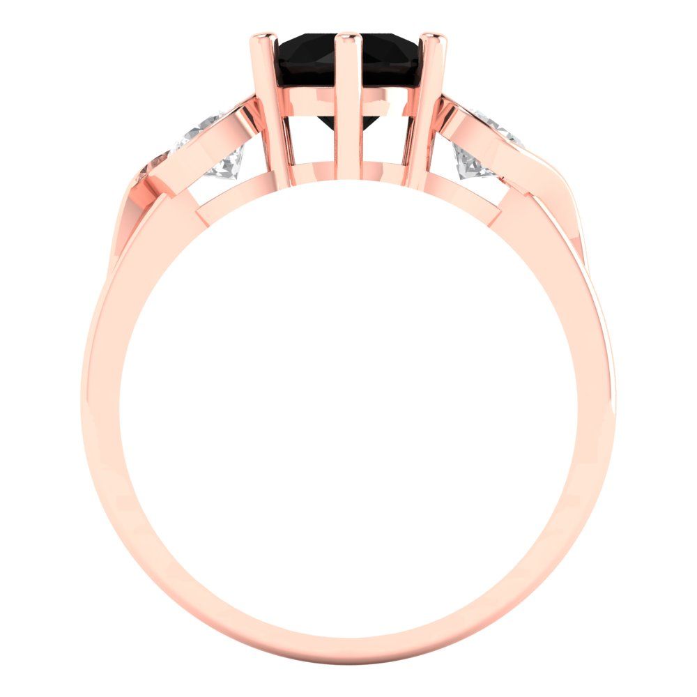 1.72 cttw Natural Onyx Three-Stone Engagement Ring - Solid Rose Gold (VVS1, Round Cut,6.5mm)
