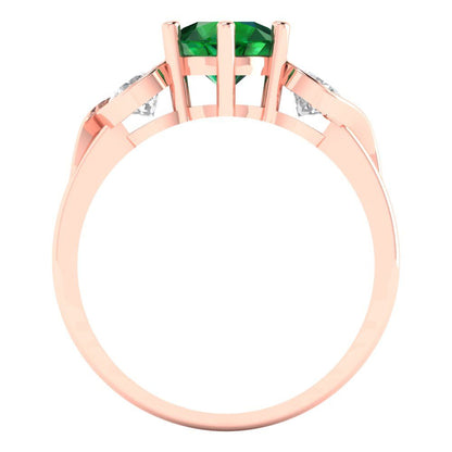 1.72 cttw Simulated Emerald Three-Stone Engagement Ring - Solid Gold (Round Cut,6.5mm)