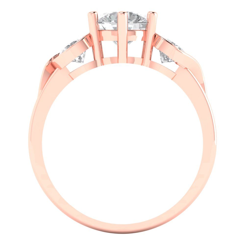 1.72 cttw Moissanite Three-Stone Engagement Ring - Solid Rose Gold (VVS1, Round Cut,6.5mm)