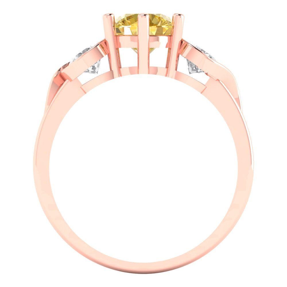 1.72 cttw Natural Citrine Three-Stone Engagement Ring - Solid Rose Gold (VVS1, Round Cut,6.5mm)