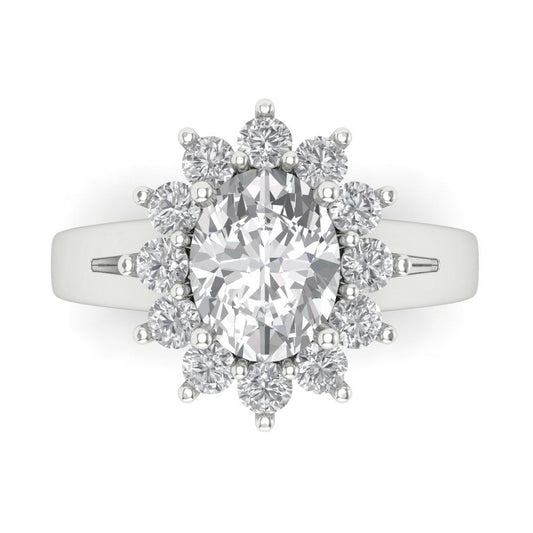 2.72 cttw Zirconia Simulated Diamond Hidden Halo Engagement Ring - Solid White Gold (VVS1, Oval Cut,9x7mm)