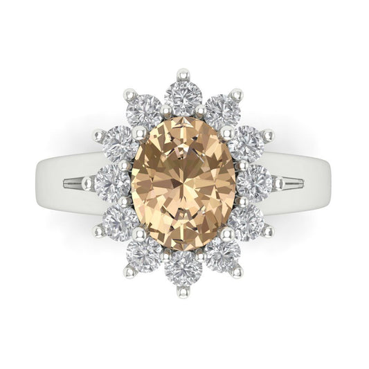 2.72 cttw Yellow Moissanite Hidden Halo Engagement Ring - Solid White Gold (VVS1, Oval Cut,9x7mm)
