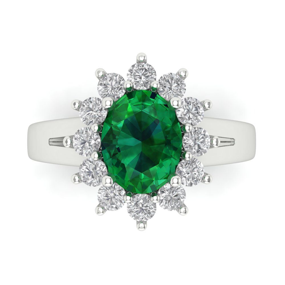 2.72 cttw Simulated Emerald Hidden Halo Engagement Ring - Solid White Gold (VVS1, Oval Cut,9x7mm)