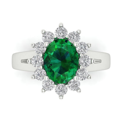 2.72 cttw Simulated Emerald Hidden Halo Engagement Ring - Solid White Gold (VVS1, Oval Cut,9x7mm)